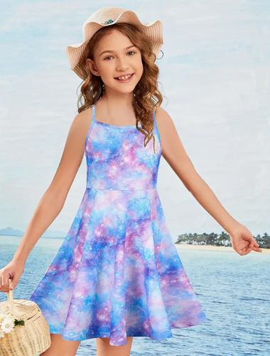 Girls Starry Sky Digital Print Girls Sleeveless Dress