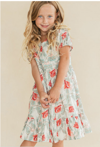 Girls Rose Print Floral Dress