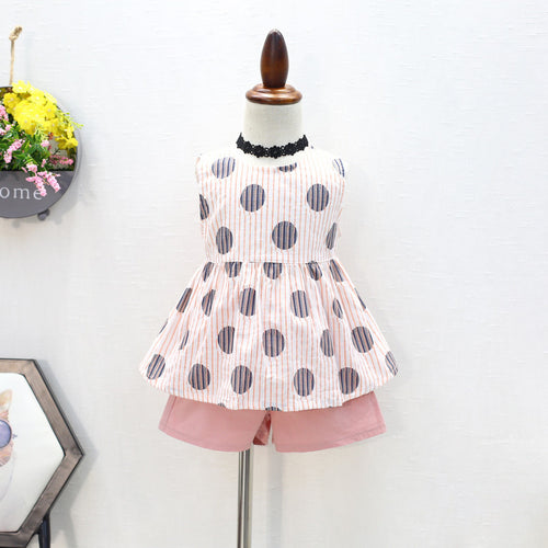 2 PC Sleeveless Dotted Shirt And Short Set